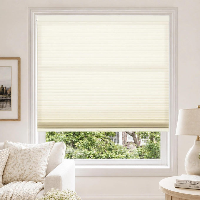 HESTIA No Drill Light Filtering Cellular Shades, Ivory, 38.5" W x 64" H