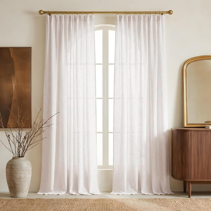NICETOWN Natural Linen and polyester 102 inch Curtains for Bedroom, Back Tab & Rod Pocket with Pleat Tab Privacy Added with Light Filtering Window Treatments for Living Room, W52 x L102, 2 Panels