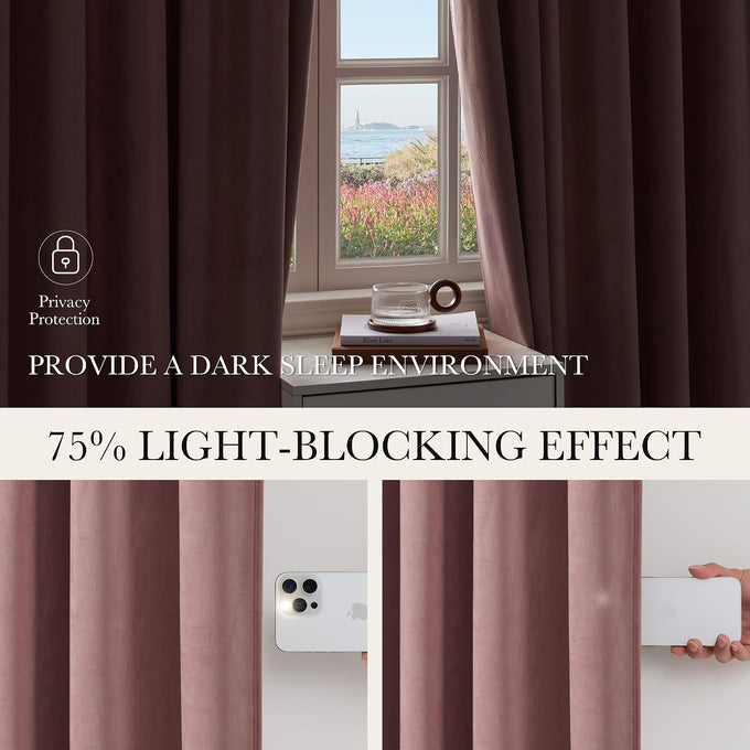 NICETOWN Girl 96 Inch Long Blush Pink Velvet Blackout Curtains Luxury Elegant Soft Pinch Pleated Drapes with Adjustable Hooks, Winter Thermal Window Treatments Classical Home Decor W40 x L96, 2 Panels