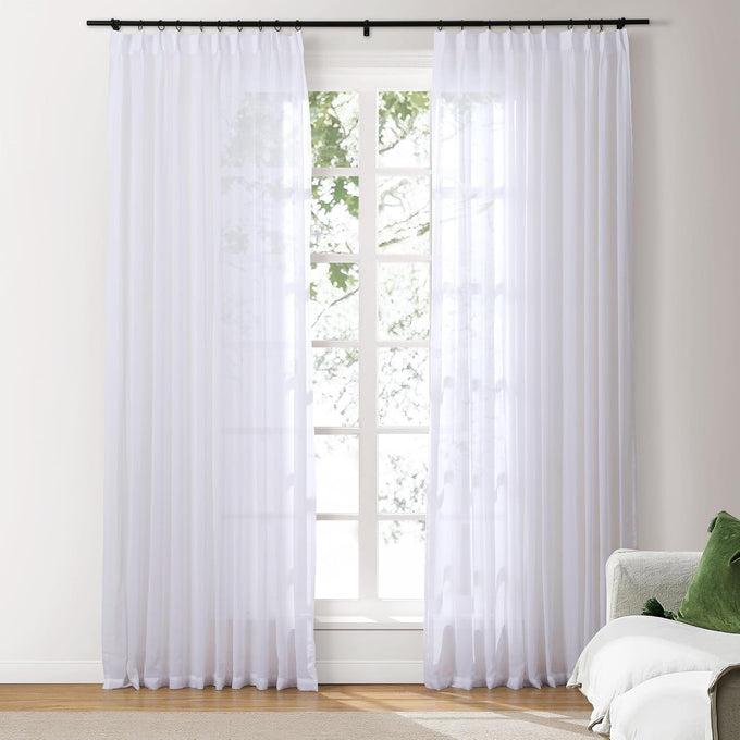 TWOPAGES Beige Pinch Pleated Voile Sheer Window Curtain, 36Wx96L, 1 Panel