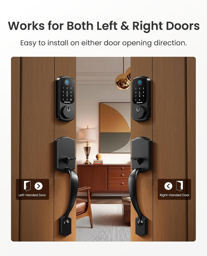 DESLOC B200 Smart Front Door Lock Handle Set, Fingerprint & App Control