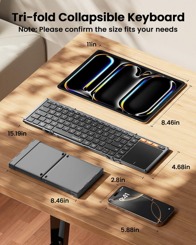 ProtoArc XK01 TP Foldable Keyboard with Touchpad, 0.65 in Keycaps, Gray