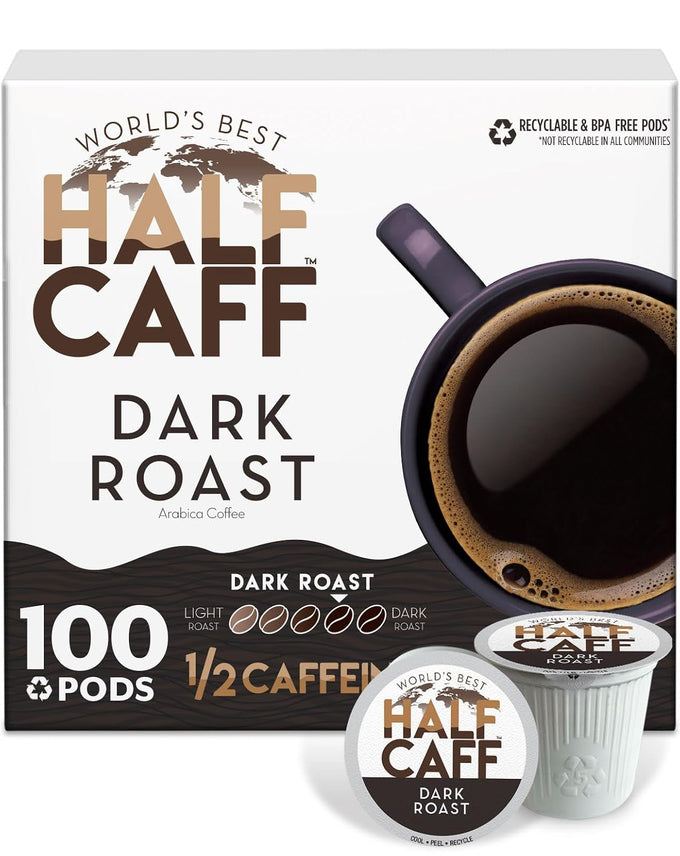 World's Best Half Caff Dark Roast Coffee Pods 100ct Keurig Compatible