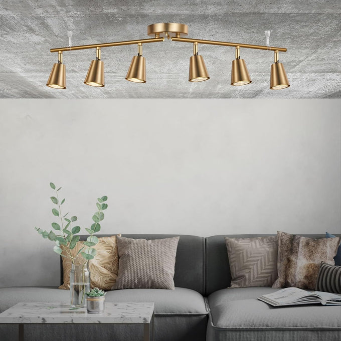 6 Light Track Lighting Kit, Matte Brass Finish Foldable and Adjustable with Modern Ceiling Spotlight for Kitchen,Living,Bed Room Home Improvement