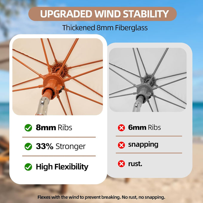 Jihfmo 7ft Cream/White Boho Fringe Beach Umbrella, 8mm Ribs, Sand Anchor