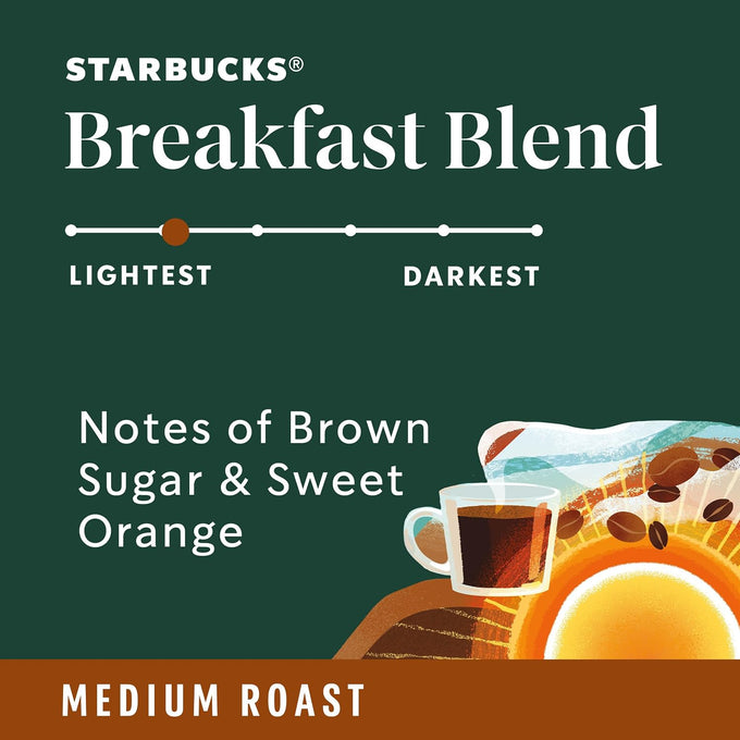 Starbucks K-Cup Coffee Pods, Breakfast Blend Medium Roast, 40 Count