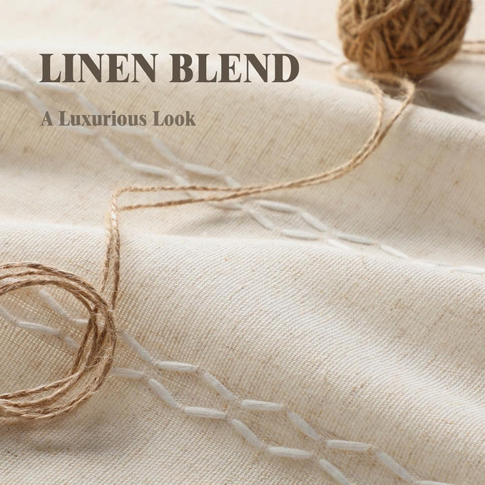 Boho 100% Blackout Curtains 84 Inch 2 Panels Linen Blend Beige