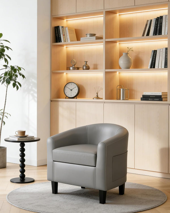 GarveeHome Accent Chair Living Room Chairs Barrel Boucle Chairs Comfy Armchairs for Bedroom Reading Room Reception Chairs(Black)