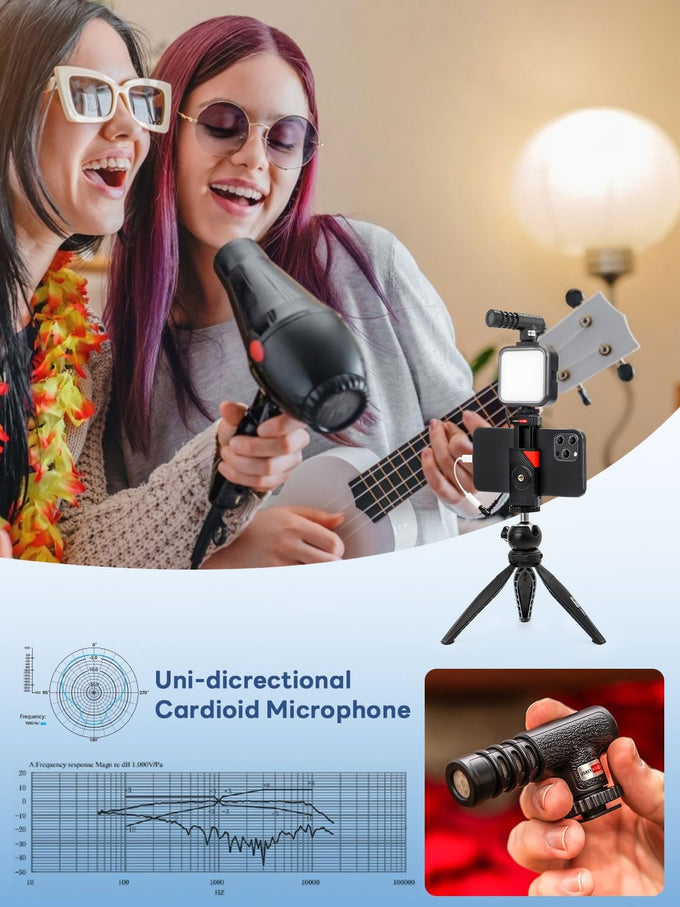 USKEYVISION Vlogging Kit for iPhone w/Mic,Light & Auto-Switch Clip Vlog K2