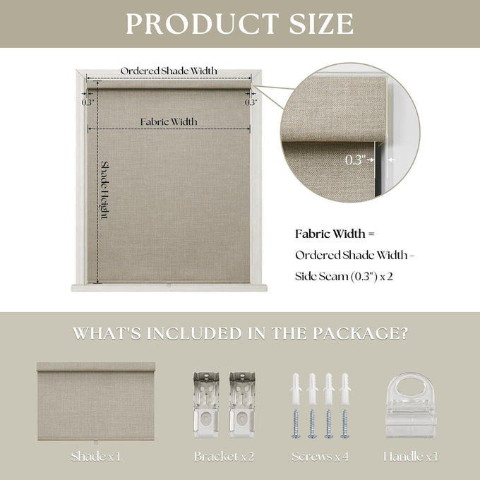 Blackout Roller Shades for Bedroom Window Cordless Free-Stop Blinds with Valance UV Protection 100% Black Out Linen Shades Blinds for Indoor Bathroom Windows Living Room Beige Oatmeal 34" W x 72" H