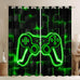 Feelyou Kids Gamer Curtains for Bedroom Living Room (2 Panels, 52 x 96 Inch) Green and Black Darkening Drapes for Boys Gaming Ombre Blackout Curtains Geometric Square Window Treatments