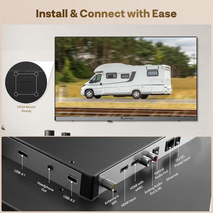 SYLVOX QLED RV TV, 22 inch TV with DVD Player Built-in, 12V for Camper