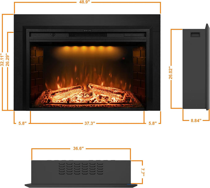 Electric Fireplace Insert Trim Kit for 40 inch Fireplace Electric Inserts, Metal Construction Plates, Black-B09R2114SG