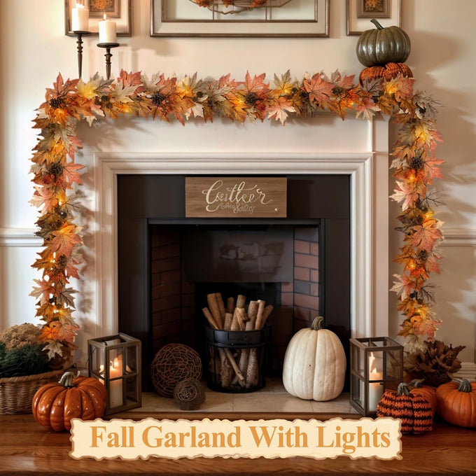 6 FT Lighted Fall Garland with Lights Autumn Automatic ON/Off Timer