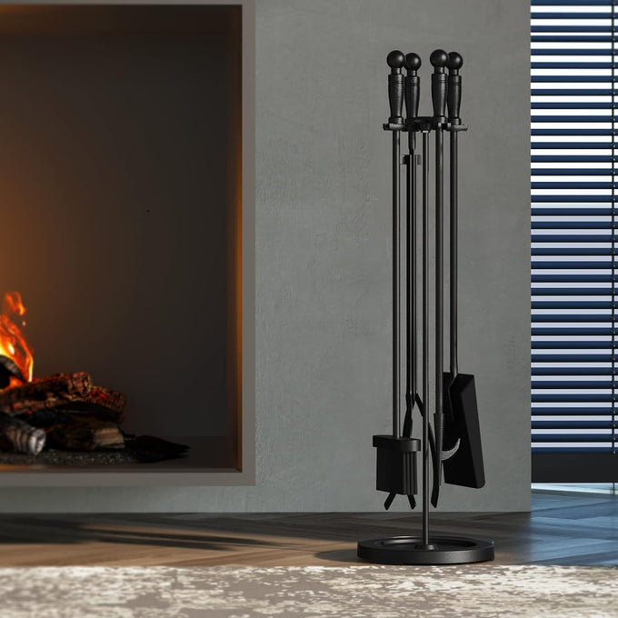 Fire Beauty 5Pcs Iron Fireplace Tools Set 31 Inch Indoor Fire Pit(Black)