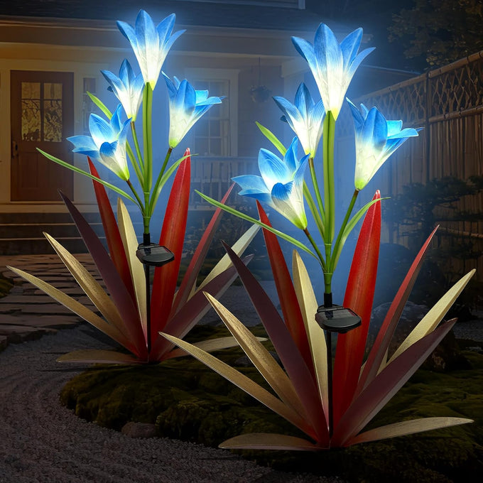 Homight Solar Metal Agave Lily Flower Garden Sculpture with LED Lights 30.3 Inch Waterproof Outdoor/Indoor Yard Decor Handmade Lawn Ornament Gift for Family Friends (3, Grass Green)