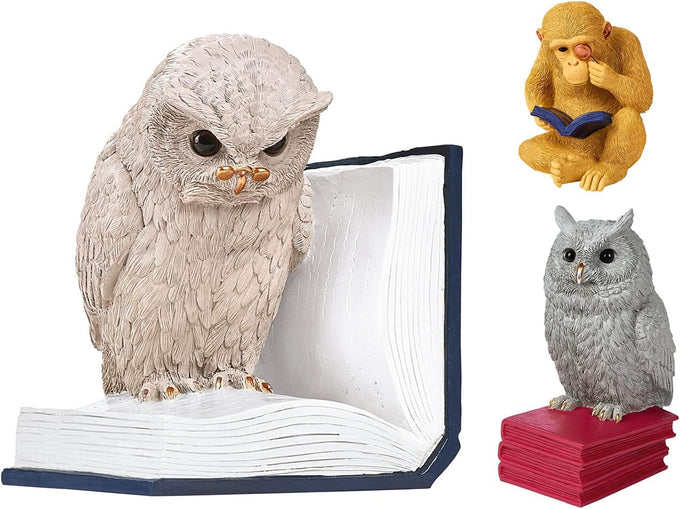 moses. B-Uhu-ch Bookend Decorative Object for Bookcase, 3D Owl as Stopper for Favourite Books, 83357, Large, Greige, Blue, White