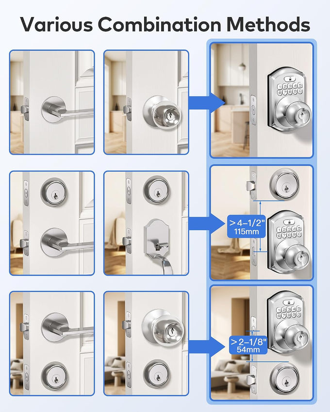 TEEHO TE018 Smart Keypad Door Lock with Handle, App Control, Satin Nickle