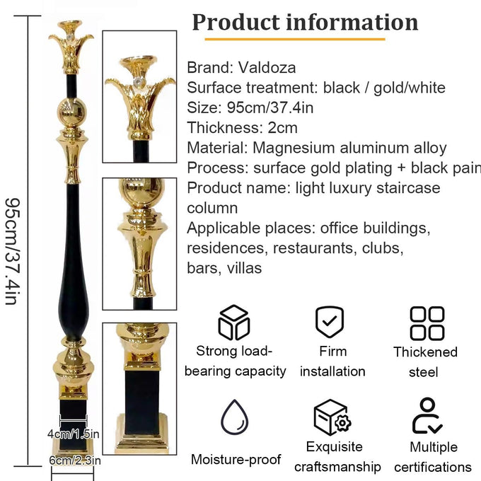 Metal Balusters Spindle for Stairway, Stair Railing Column - Durable Magnesium Aluminum Alloy for Staircases, Elegant Black and Gold Finish, Decorative and Supportive Post for Indoor Stairs(Green,1pc)