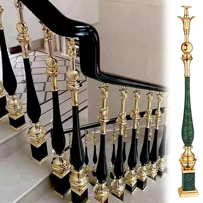 Metal Balusters Spindle for Stairway, Stair Railing Column - Durable Magnesium Aluminum Alloy for Staircases, Elegant Black and Gold Finish, Decorative and Supportive Post for Indoor Stairs(Green,1pc)