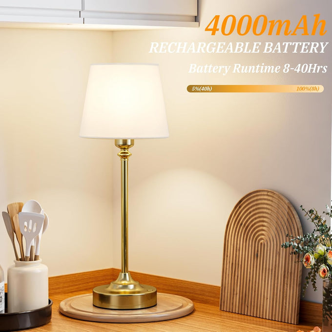 Kakanuo Gold Cordless Table Lamp with Rechargeable Battery, 1 Pack