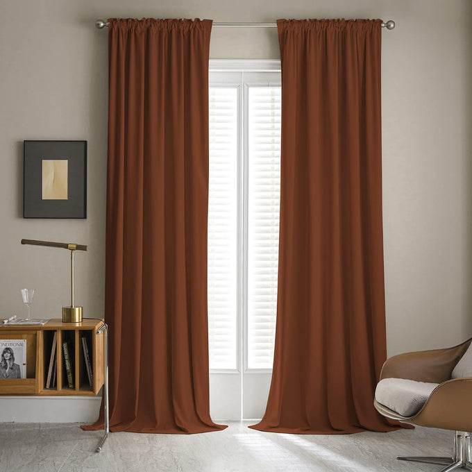 MUMFAS Burnt Orange Velvet Curtains 80 Inches Long Back Tab Rod Pocket Drapes for Bedroom Living Room W52 x L80 Inch 2 Panels