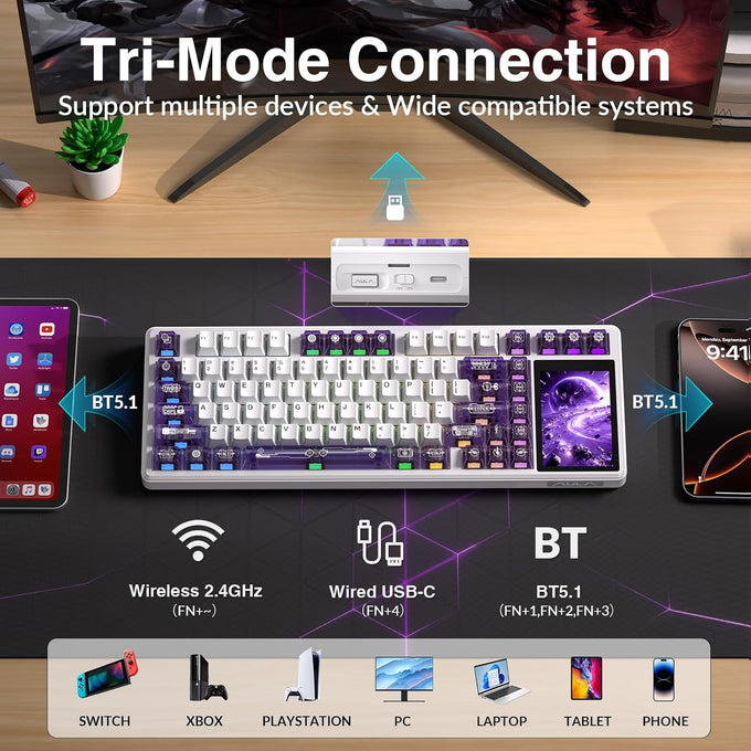 Aula L99 Wireless Mechanical Gaming Creamy Keyboard with Smart Touch Screen