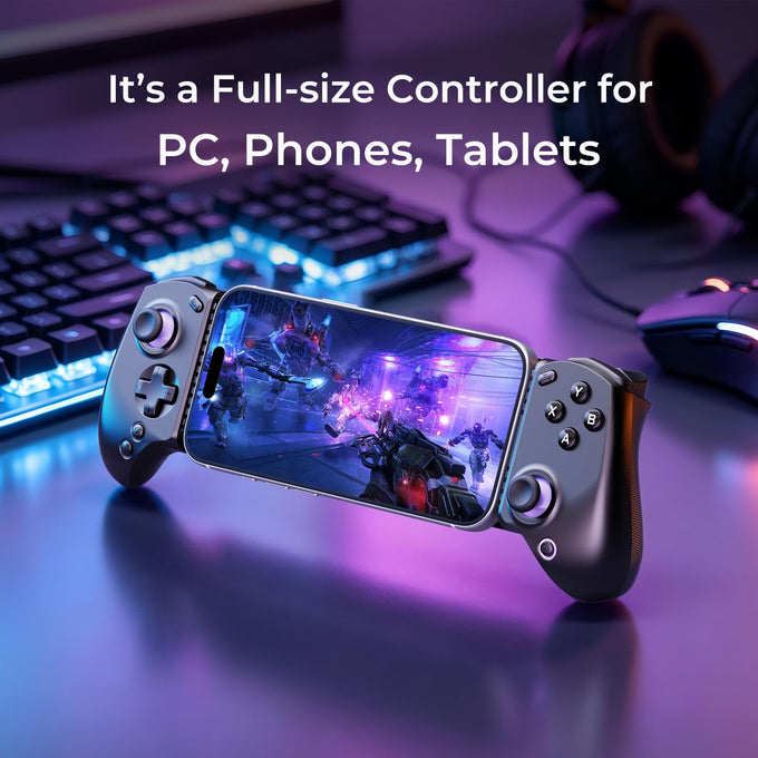abxylute S8 Lite Type-C Mobile Gaming Controller for iPhone 18 Pro Max/iPhone Duo, iPhone15/16/17, iPad Mini 6/7 Android Phones Tablets, Portable Gamepad with Hall Joystick, Hall Trigger, Customizable Buttons＆Key Mapping, Plug and Play (black)