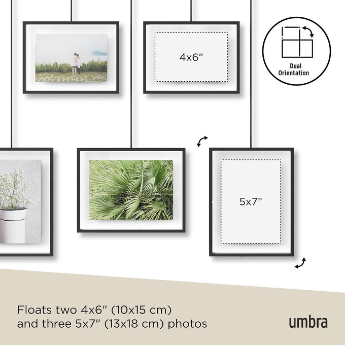 Umbra Exhibit Picture Frame Set, Adjustable Wall Mount, Set of 5, Black
