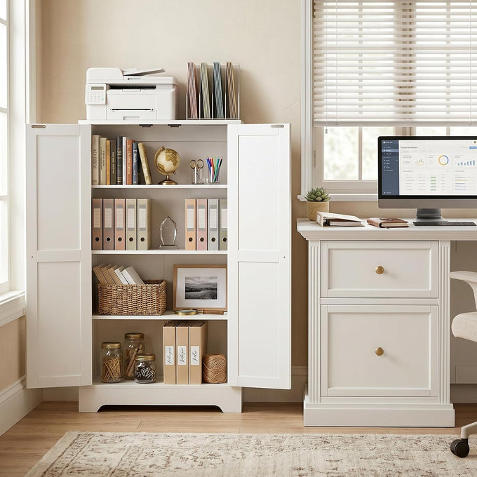Unikito Kitchen Pantry Storage Cabinet with Adjustable Shelves, White