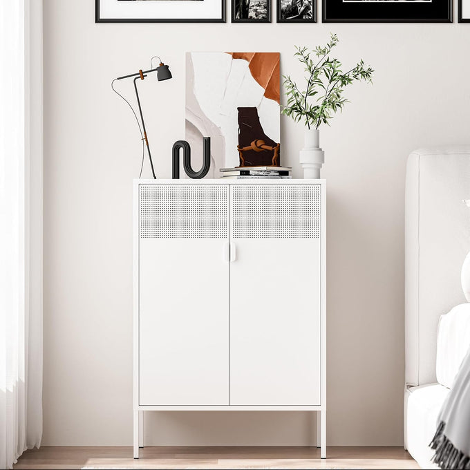 Washsemba 2 Door Accent Cabinet,Orange Metal Storage Cabinet with Adjustable Shelf,2-Tier Shelf,Multipurpose Metal Locker Storage for Office Home,Music Studio (Orange)