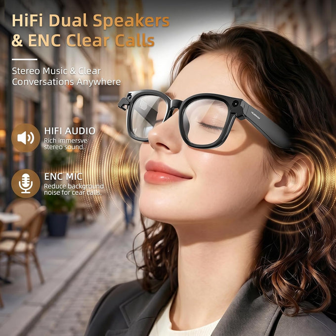 Headwolf AI Smart Glasses with 8MP Camera & Magnetic Privacy Cover