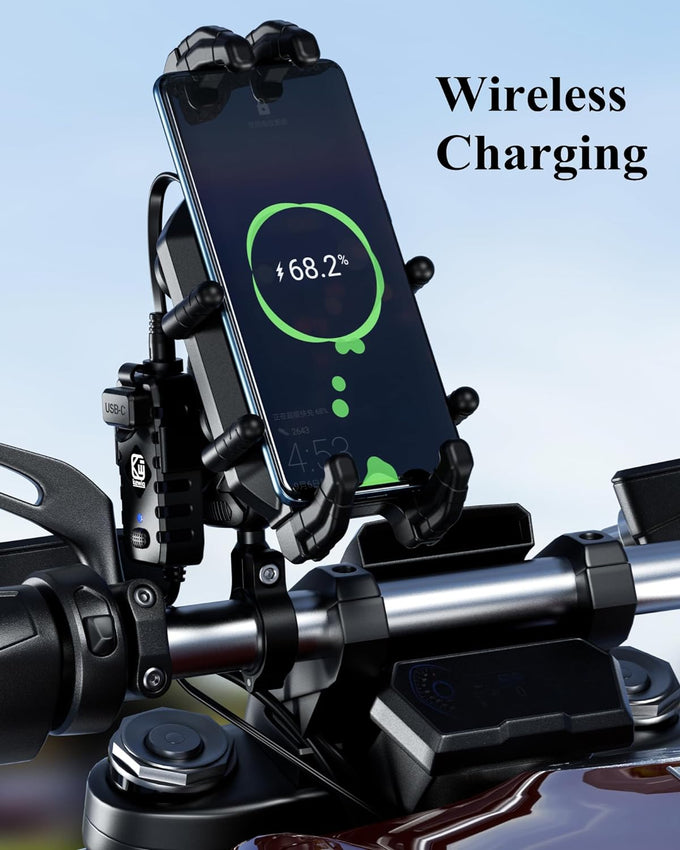 BRCOVAN Motorcycle Phone Mount with Qi Wireless & USB-C Charger