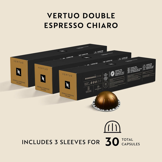 Nespresso Vertuo, Double Espresso Chiaro, Dark Roast, 30-Count Pods