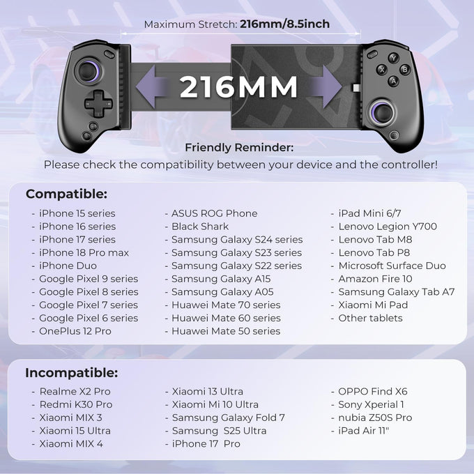 abxylute S8 Lite Type-C Mobile Gaming Controller for iPhone 18 Pro Max/iPhone Duo, iPhone15/16/17, iPad Mini 6/7 Android Phones Tablets, Portable Gamepad with Hall Joystick, Hall Trigger, Customizable Buttons＆Key Mapping, Plug and Play (black)