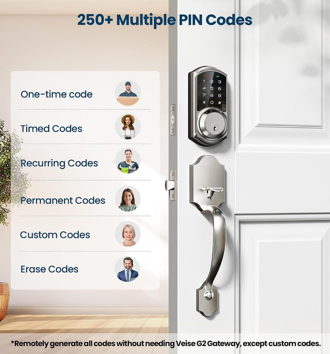 Veise VE06-H Smart Front Door Lock Handle Set, App Control, Satin Nickel