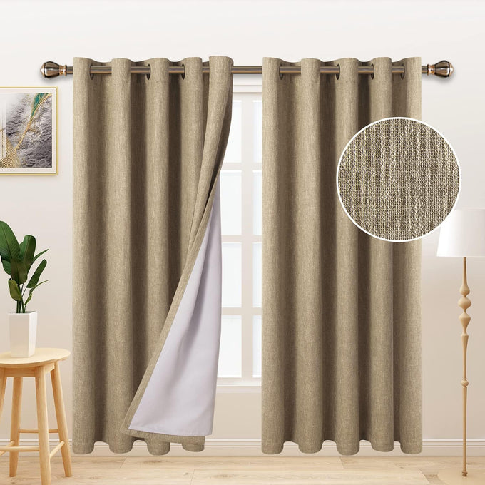 LORDTEX Linen Look Textured Blackout Curtains with Thermal Insulated Liner