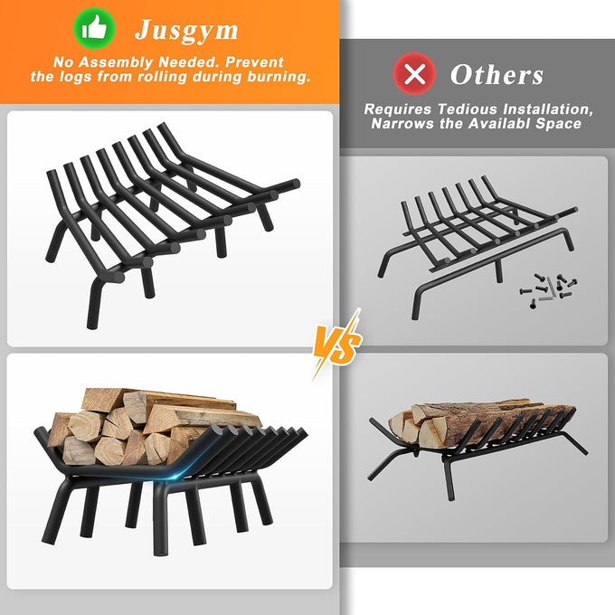 Jusgym Fireplace Grate 24 in with 8 Support Legs and Fire Tongs & Poker