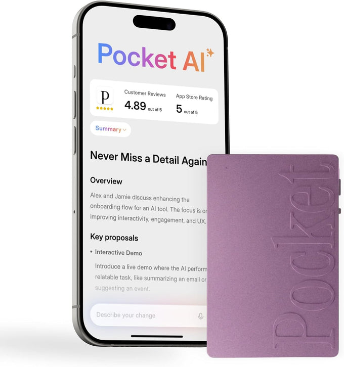 Pocket AI Voice Recorder, Auto Transcription, AI Note Taker, Space Grey