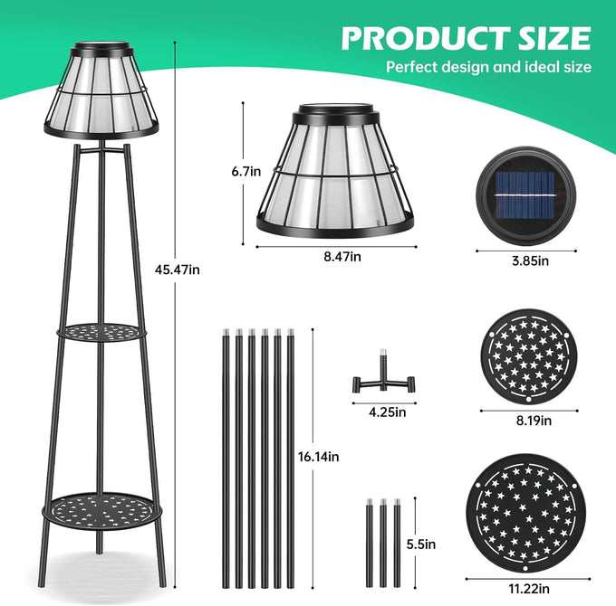 2 Pack Solar Lights with Plant Stands, 45.4'' Waterproof Outdoor Metal Solar Floor Lamps for Patio Deck Yard Pathway Porch Garden