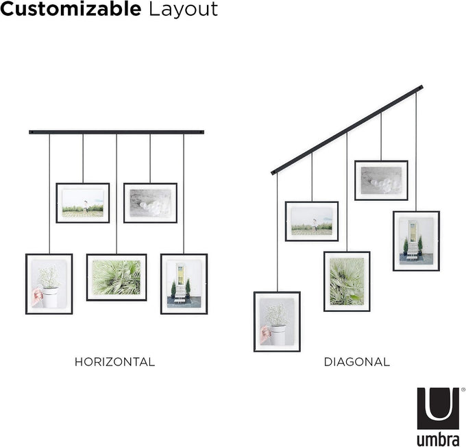Umbra Exhibit Picture Frame Set, Adjustable Wall Mount, Set of 5, Black