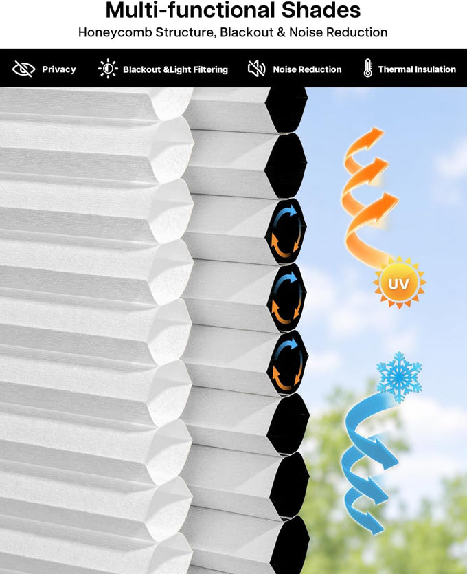 LazBlinds No Drill Cordless Day Night Cellular Shades, 34.5"W x 64"H, White