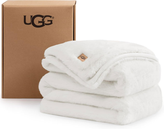 UGG Euphoria Throw Blanket, Plush Faux Fur Blanket, 50" x 70", White Snow
