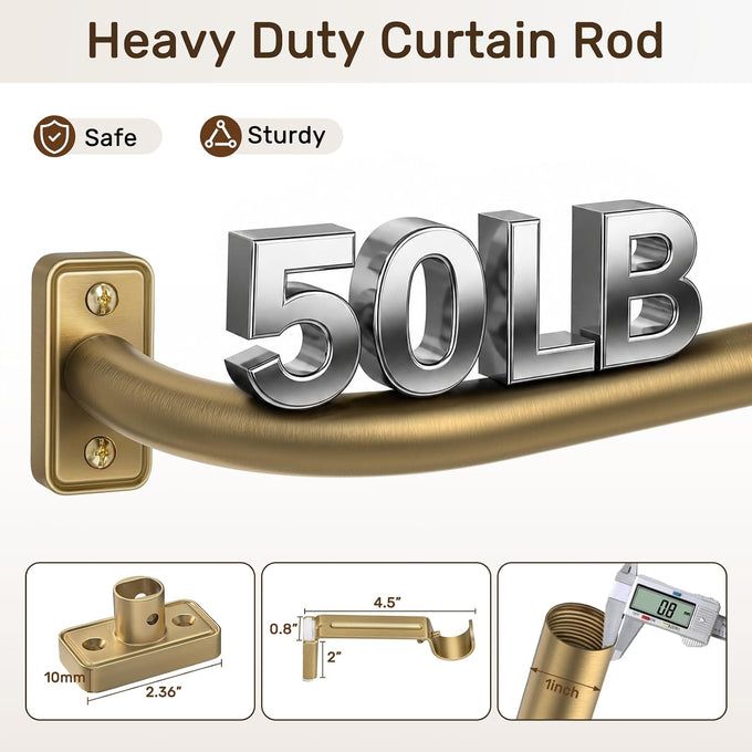 Curtain Rod 2 pack 32-90", Heavy Duty Curtain Rods, Brushed Gold