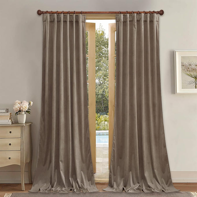 StangH Taupe Velvet Curtains Luxury Extra or Living Room, W52 x L108, 2 Pcs