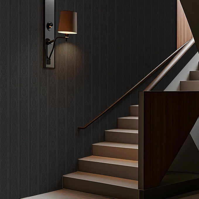 JiffDiff Black 3D Embossed Textured Peel Stick Wallpaper 17.3"x1200"