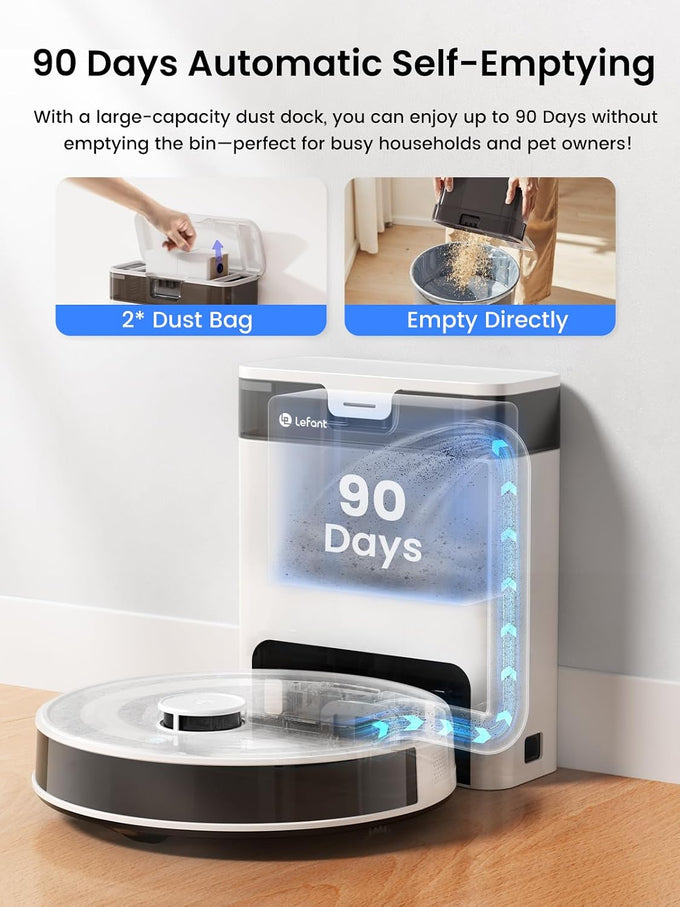 Lefant Robot Vacuum and Mop Combo with Self Emptying, 6000Pa, M2 Pro