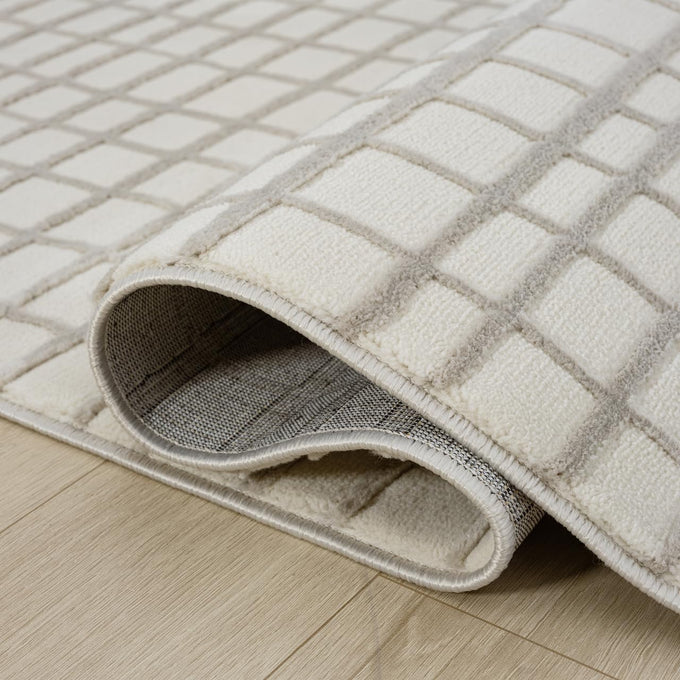 Abani Cream Grid Textured Area Rug - 4' x 6' - Chunky, Plush and Soft Washable Carpet - Perfect for Living Room & Bedroom - Plush Deco Collection