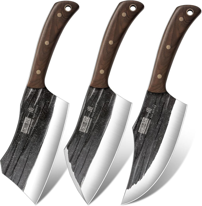HOSHANHO Butcher Knife Set, Sharp Kitchen Knife Set & Roll Bag Gift for Men