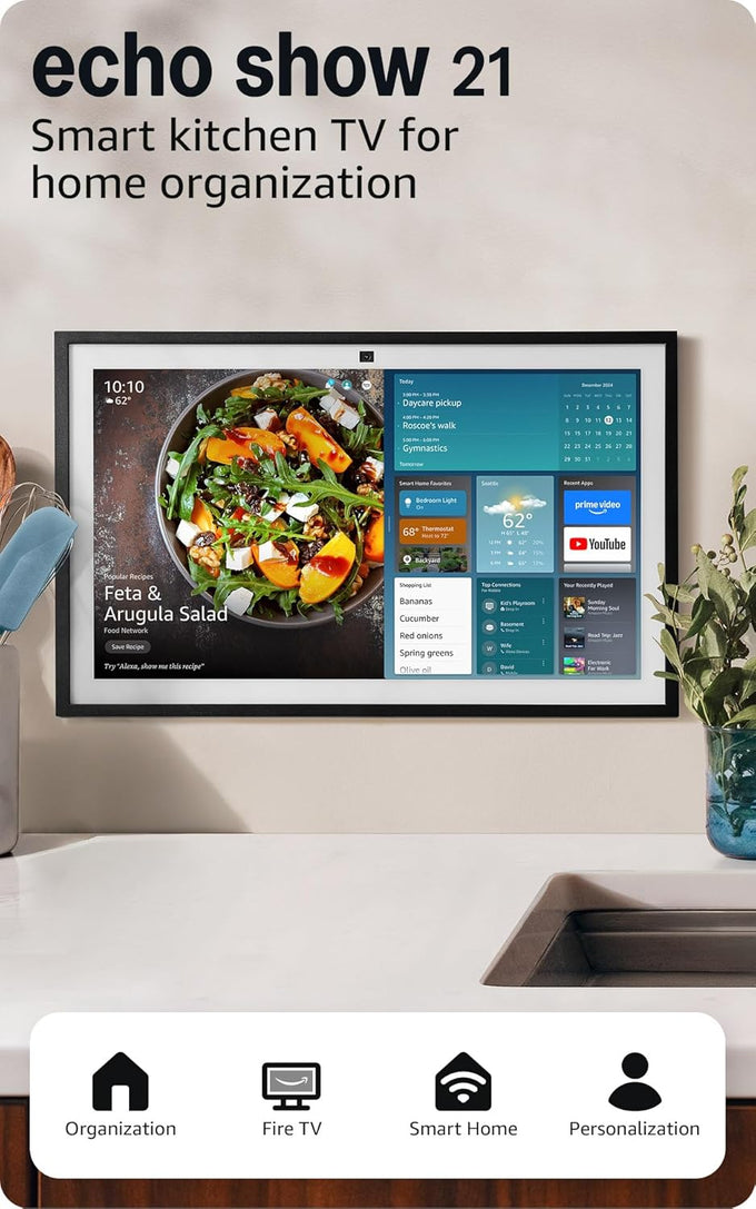 Amazon Echo Show 15 (newest model), Full HD 15.6" kitchen hub for home organization, with built-in Fire TV, Designed for Alexa+